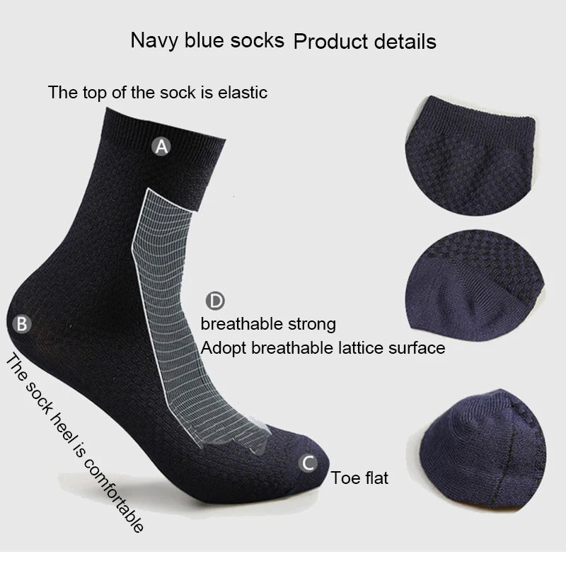 10 Pairs/Lot Men's Bamboo Fiber Socks 2023 New Compression Autumn Long Black Business Casual Man Dress Sock Gift Plus Size 42-45 [SOX]