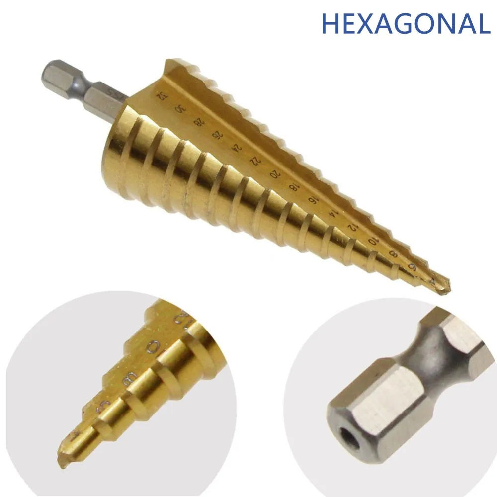 4-12 4-20 4-32 HSS Titanium Coated Step Drill Bit Drilling Power Tools Metal High Speed Steel Wood Hole Cutter Cone Drill [PTO]