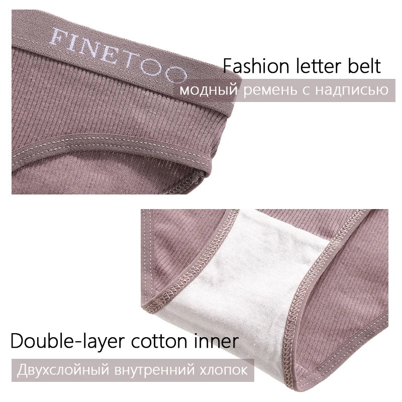 FINETOO 3PCS/Set Women's Underwear Cotton Panty Sexy Panties Female Underpants Solid Color Panty Intimates Women Lingerie M-2XL [UND]