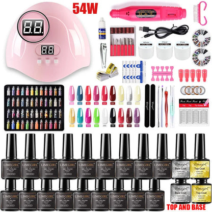 Nail set 120/54W UV LED LAMP for Manicure Gel nail polish Set Kit Gel Varnish Electric Nail Drill Manicure Sets Nail Art Tools [BEU]