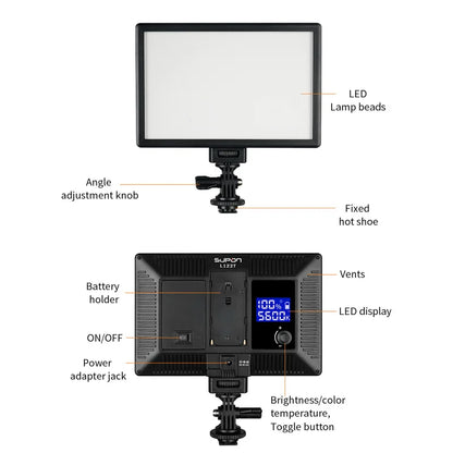 SUPON L122T Photography Lighting LED Video Light Ultra Thin LCD Bi-Color & Dimmable DSLR Studio LED Light Lamp Panel for Camera [PHO]