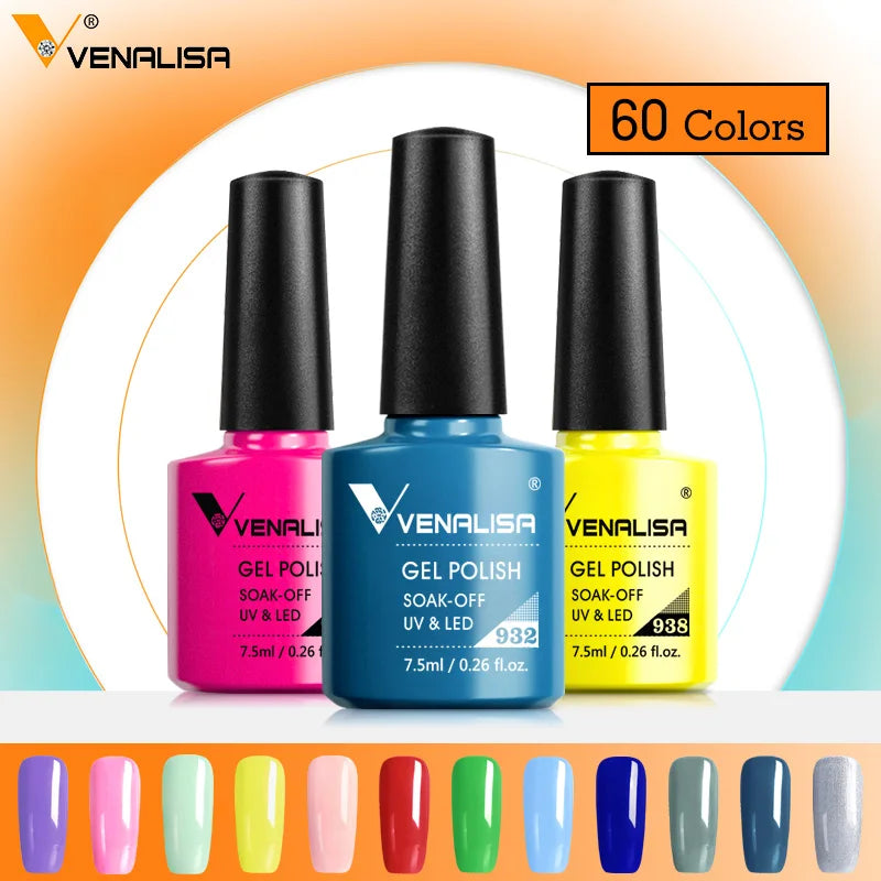 Venalisa Hot Sell Soak Off UV LED Gel 60 Colors 7.5ml Super Shinning Nail Gel Polish Lacquer Full Coverage Pure Color Series [BEU]