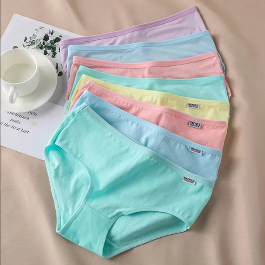 3Pcs/Set Candy Color Underwear Womens Comfortable High-quality Cotton Panties Mid-waist Breathable Underpants Plus Size Briefs [UND]