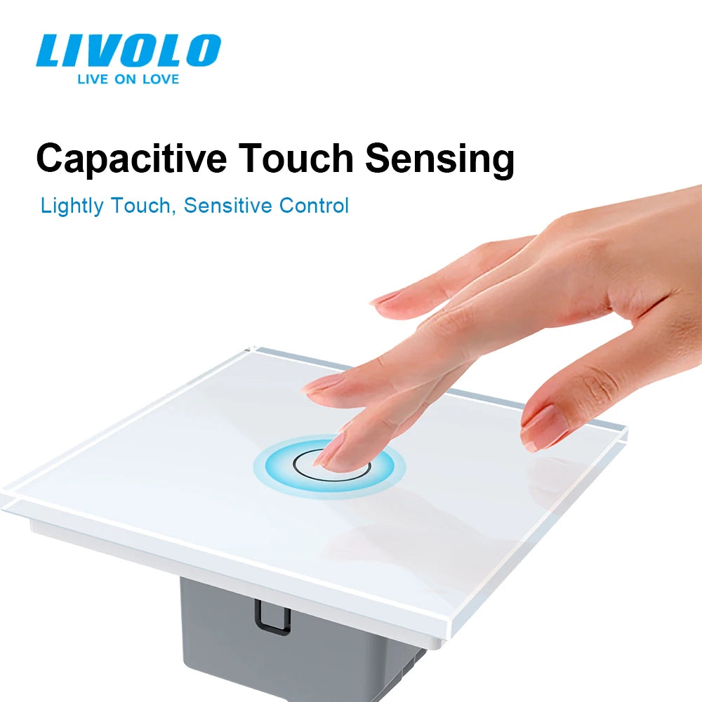 Livolo Luxury Wall Touch Sensor Switch,EU Standard 1Gang 1Way Light Switch,Crystal Glass 220-250,C701-1/2/5 [HOM]