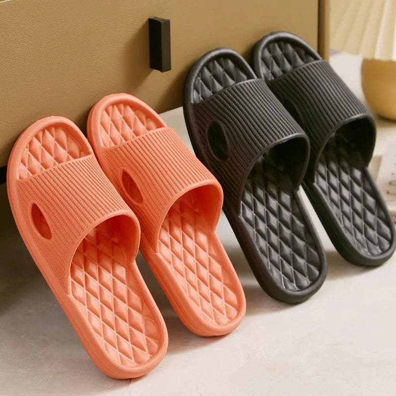 Soft Home Slippers Couple Summer Indoor Skid Proof Bathroom Slippers Sandals Hotel Solid Color Men Women Flip Flops Flat Shoes [SHO]