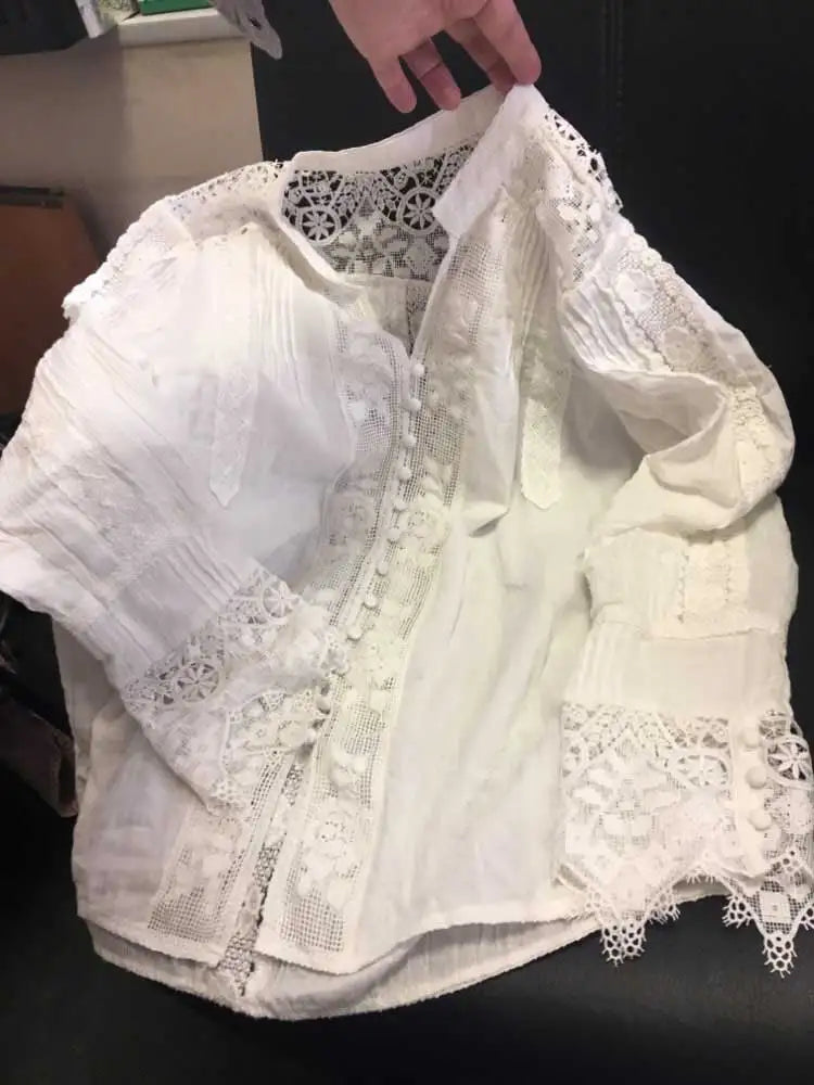 BOHO INSPIRED blouse white cotton lace floral embroidery women's shirt loose boho style v-neck long sleeve tunic sexy tops [WOM]