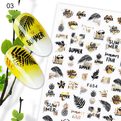 1PC Gold Black Bronzing Leaves Tree 3D Nail Sticker Iridescent Geometrics Lines Adhesive Transfer Sticker DIY Nail Decoration [BEU]