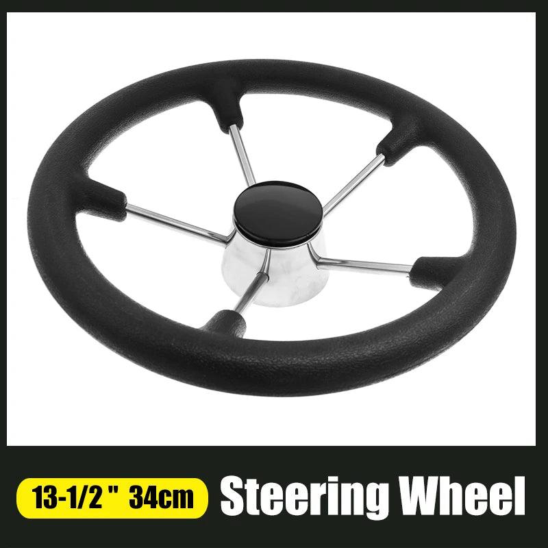 13-1/2 " Marine Stainless Steel Boat Steering Wheel For Yacht with Black Foam Grip Boat Accessories [MRN]