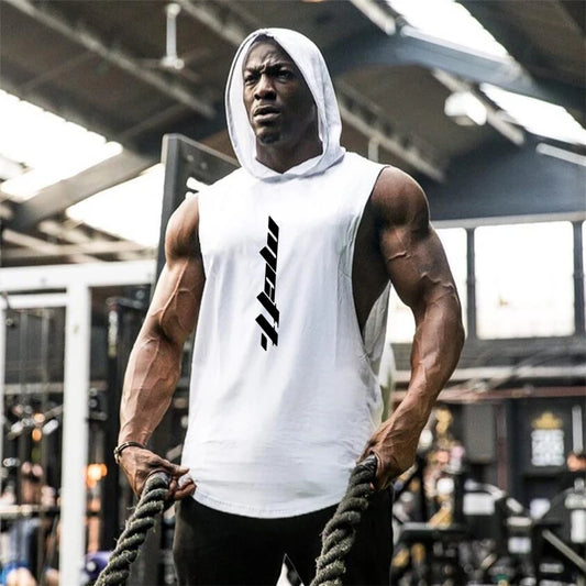 Men's Fit Sleeveless Hoodie Bodybuilding Gym Tank Tops Loose Workout Sleeveless Shirt Hoody Top Male [MEN]