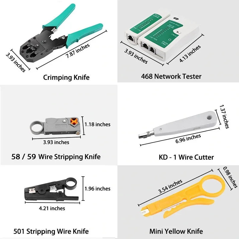 Network Cable Tester Tool LAN Utp Screwdriver Wire Stripper RJ45 Connector Computer Network Crimping Pliers Tool Kit Set [OFF]