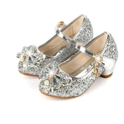 Princess Butterfly Leather Shoes Kids Diamond Bowknot High Heel Children Girl Dance Glitter Shoes Fashion Girls Party Dance Shoe [SHO]