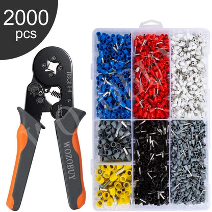 Crimper Plier Set, Self-Adjustable Ratchet Wire Crimping Tool with 2000 Wire Terminal Crimp Connectors and Wire End Ferrule [TOL]