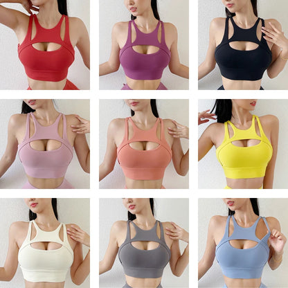 SOISOU Nylon Sexy Women's Sports Bra Top Women Tight Elastic Gym Sport Yoga Bras Bralette Crop Top Chest Pad Removable 13 Colors [BRA]