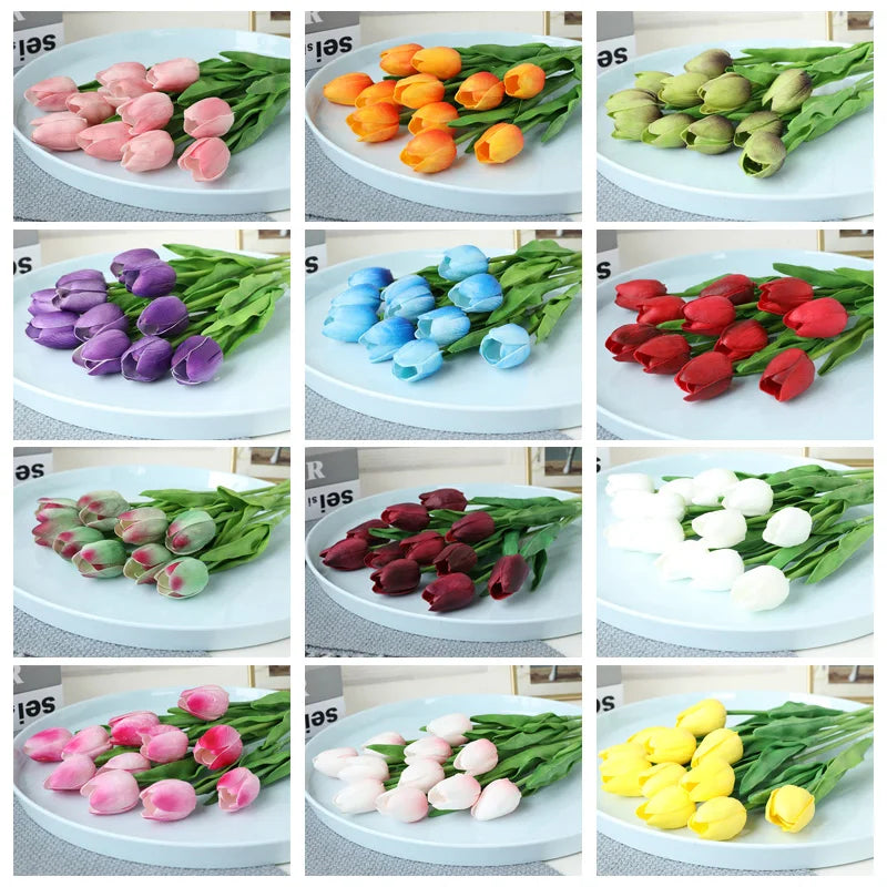 Free Shipping 31PCS/LOT PU Mini Tulip Artificial Flower Real Touch Wedding Floral Bouquet Christmas Home Party Decoration Gifts [FLW]