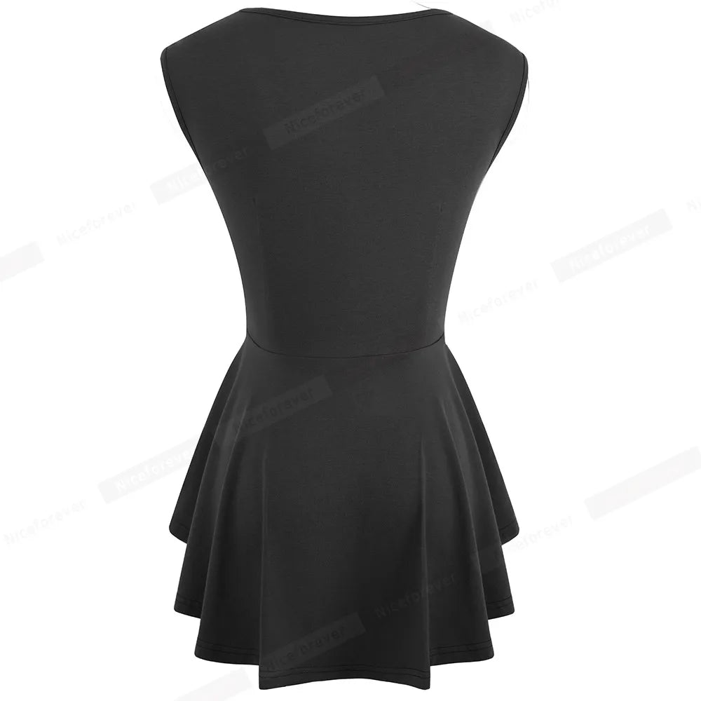 Nice-forever Casual Black T-shirts Women's summer Sleeveless Asymmetric Irregular Peplum Bodycon Tank Stylish Tees tops T014 [TSH]