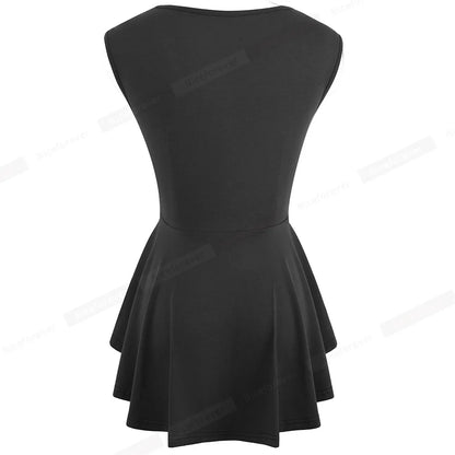 Nice-forever Casual Black T-shirts Women's summer Sleeveless Asymmetric Irregular Peplum Bodycon Tank Stylish Tees tops T014 [TSH]