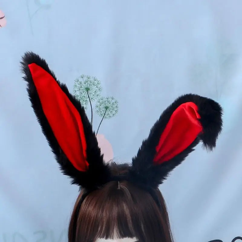 Female Girls Lolita Cosplay Headband Fluffy Plush Sweet Long Rabbit Bunny Ears Bandana Hair Hoop Cartoon Anime Headpiece [LOL]