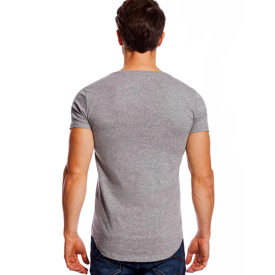 Deep V Neck T-Shirt Men Fashion Compression Short Sleeve T-Shirt Male Muscle Fitness Tight Summer Top Tees [MEN]