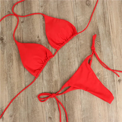 2pcs Sexy Women Summer Swimwear Bikini Set Bra Tie Side G-String Thong Beach e Suit Swimsuit Bathing Suit Swimming Suit [UND]