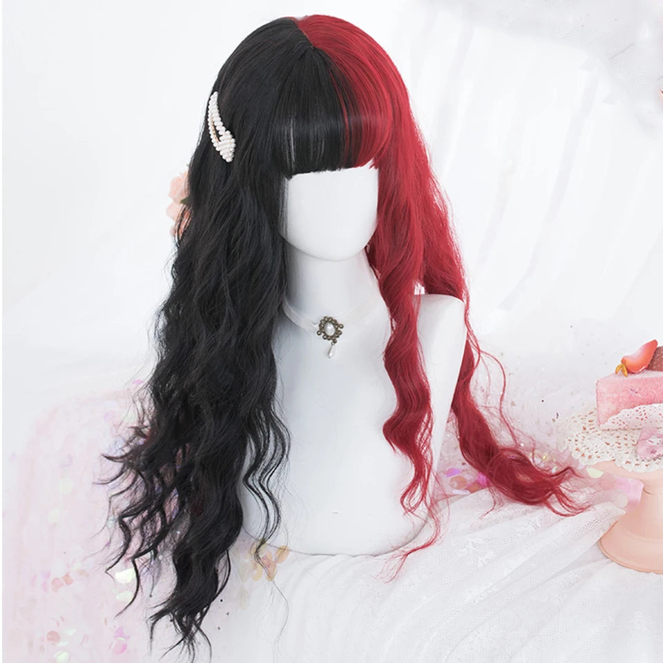 LUPU Lolita Synthetic Hair Wigs For Women Long Wave Blonde Black Pink Wig With Bangs Cosplay Halloween High Temperture Fiber [LOL]