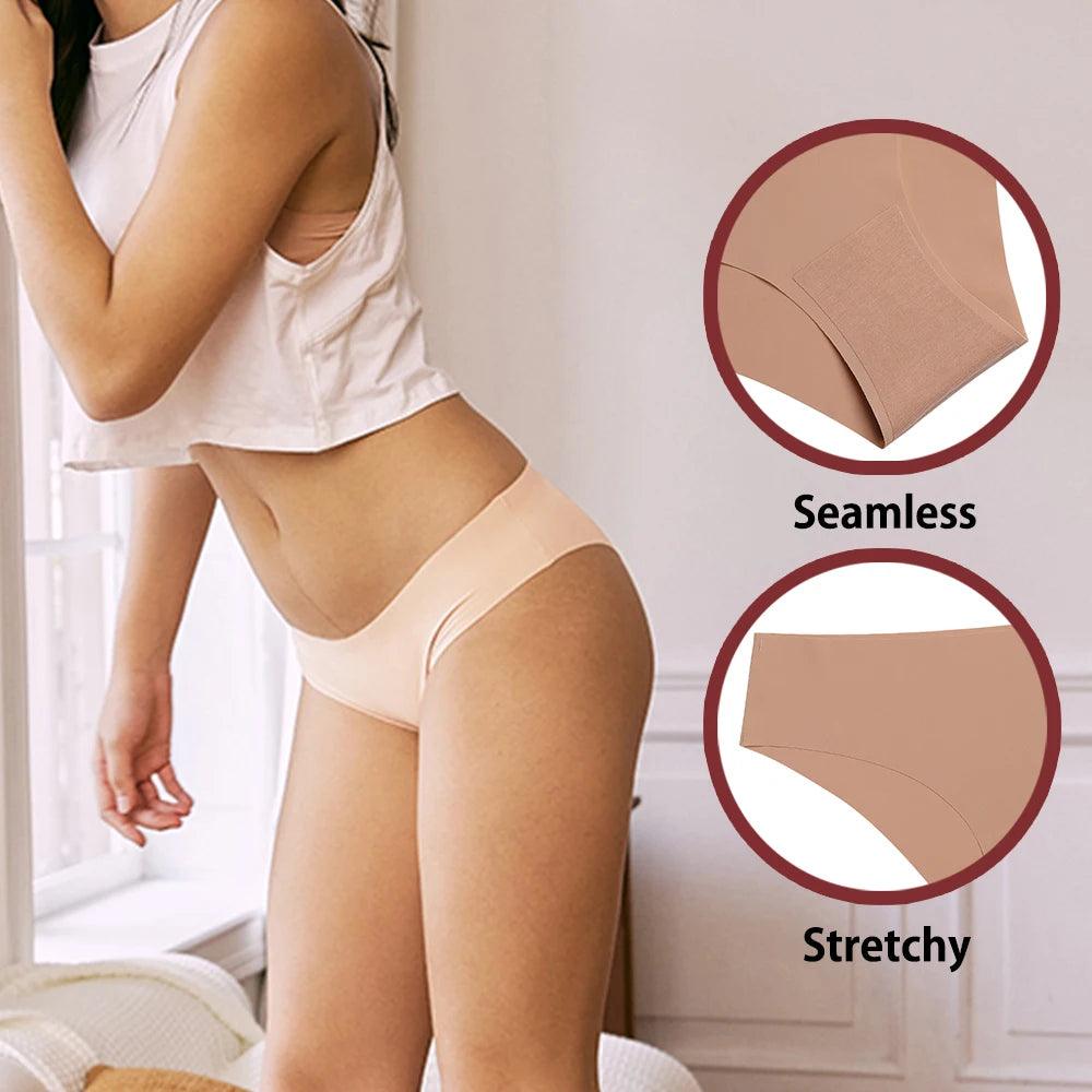 3 Pcs Seamless Panties for Women Breathable Low Waist Sexy Underwear Solid Silk Panties Brief Female Lingerie [UND]