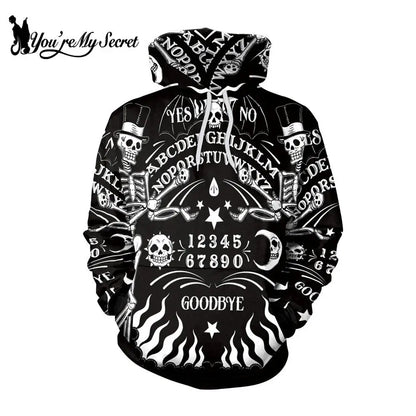 Ouija Board  Hoodies Women Gothic Witchy Sweatshirt Horror Black Hooded Skeleton Printed Warm Hoody XXL Size [MEN]