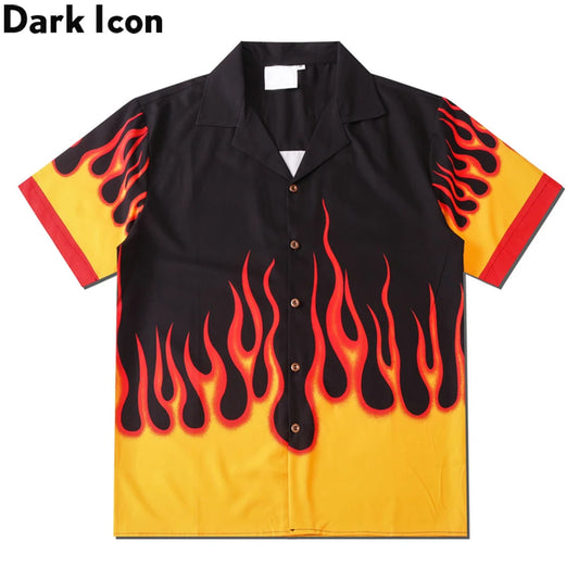 Dark Icon Flame Shirt Men Vintage Street Men's Shirt Summer Hawaiian Shirt Man Clothing [MEN]