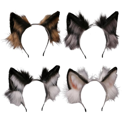 Lovely Faux Fur Wolf Ears Headband Realistic Furry Fluffy Animal Hair Hoop Lolita Anime Masquerade Cosplay Costume [COS]