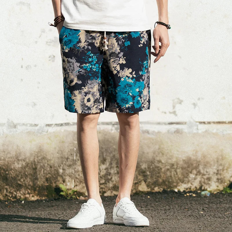 Men Cotton Shorts Japanese Casual Hip-Hop Printing Drawstring Shorts Summer Street Loose Straight Comfortable Men Shorts M-5XL [MEN]