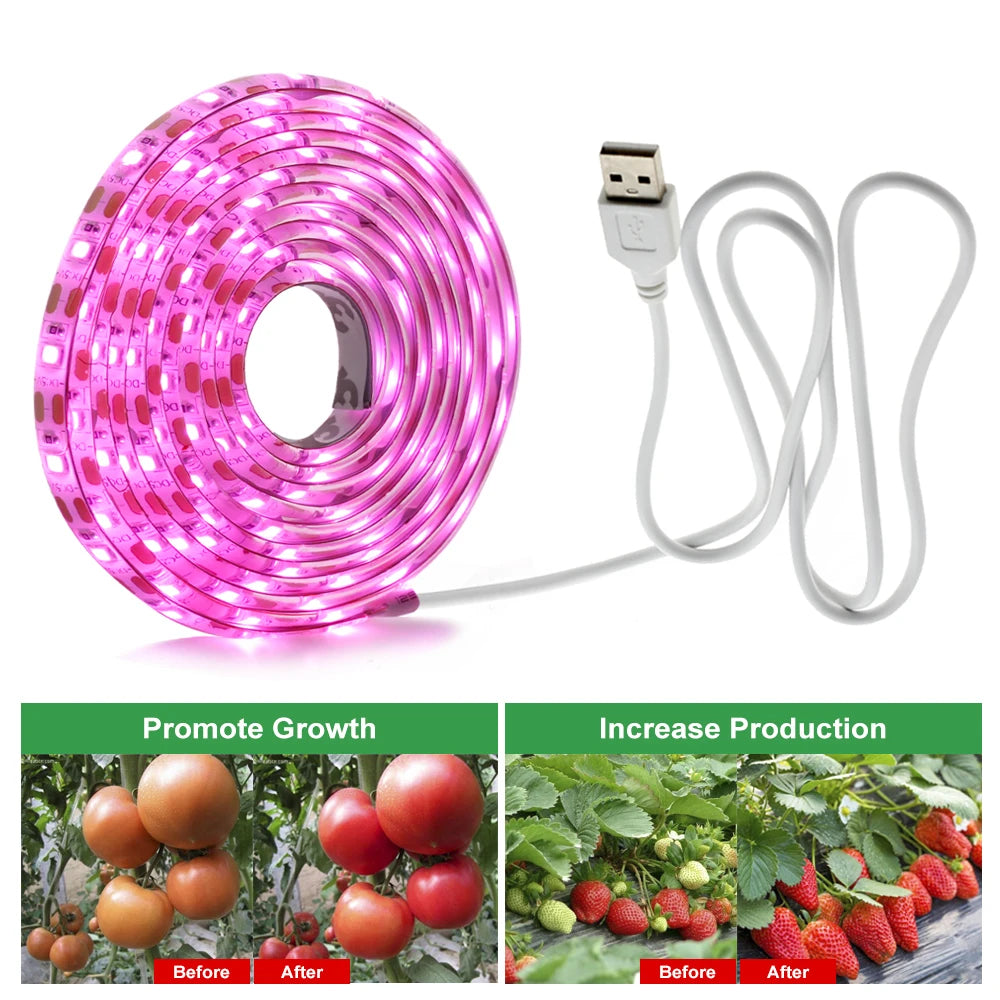 DC 5V USB Full Spectrum LED Grow Lamp USB Plant Strip SMD2835 0.5M 1M 2M 3M Waterproof Lights for Indoor Plant Flower Seedling [GAR]