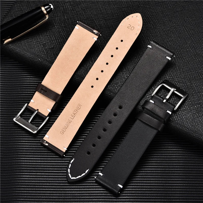 Quick Release Leather Watchbands 18mm 20mm 22mm 24mm Casual Belt Smart Watch Strap Soft Matte Bracelet Wrist Watch Band [SWH]