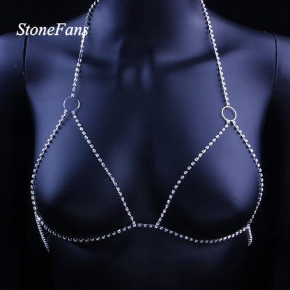 Gift Sexy Body Chain Bra Jewelry Open Round Top Body Chains Rhinestone Harness Party Club Charming Women Jewellery [GRM] [UND]