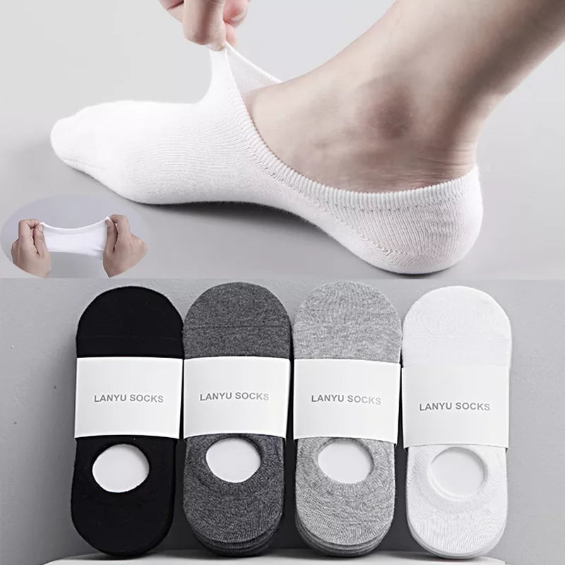 5Pair / Lot Fashion Happy Men Boat Socks Summer Autumn Non-slip Silicone Invisible Cotton Socks Male Ankle Sock Slippers Meia [SOX]