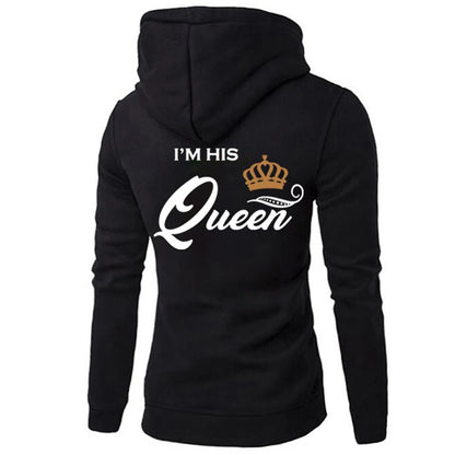 Casual King Queen Letter Women Hoody Her King His Queen Couple Hooded Print Sweatshirt [MEN]