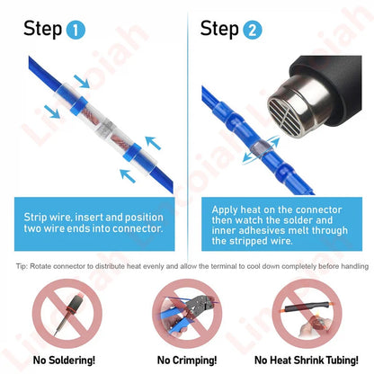 50/10 PCS Solder Seal Wire Connectors - Heat Shrink Solder Butt Connectors - Solder Terminals Kit - Automotive Marine Insulated [MRN]