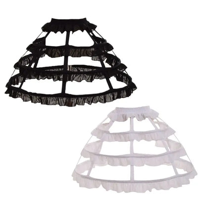 Women Girls Lolita Hollow Lotus Leaf Lace Bird Cage Fish Bone Skirt Cosplay Dress Skirt Petticoat Bride Wedding Dress Lining [LOL]