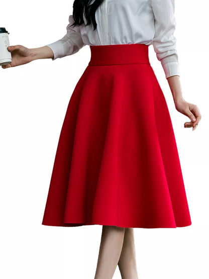 XS-5XL Women Skirt High Waisted Skirt Female White Knee Length Bottoms Pleated Skirt Saia Midi Pink Black Red Blue Burgundy [WOM]