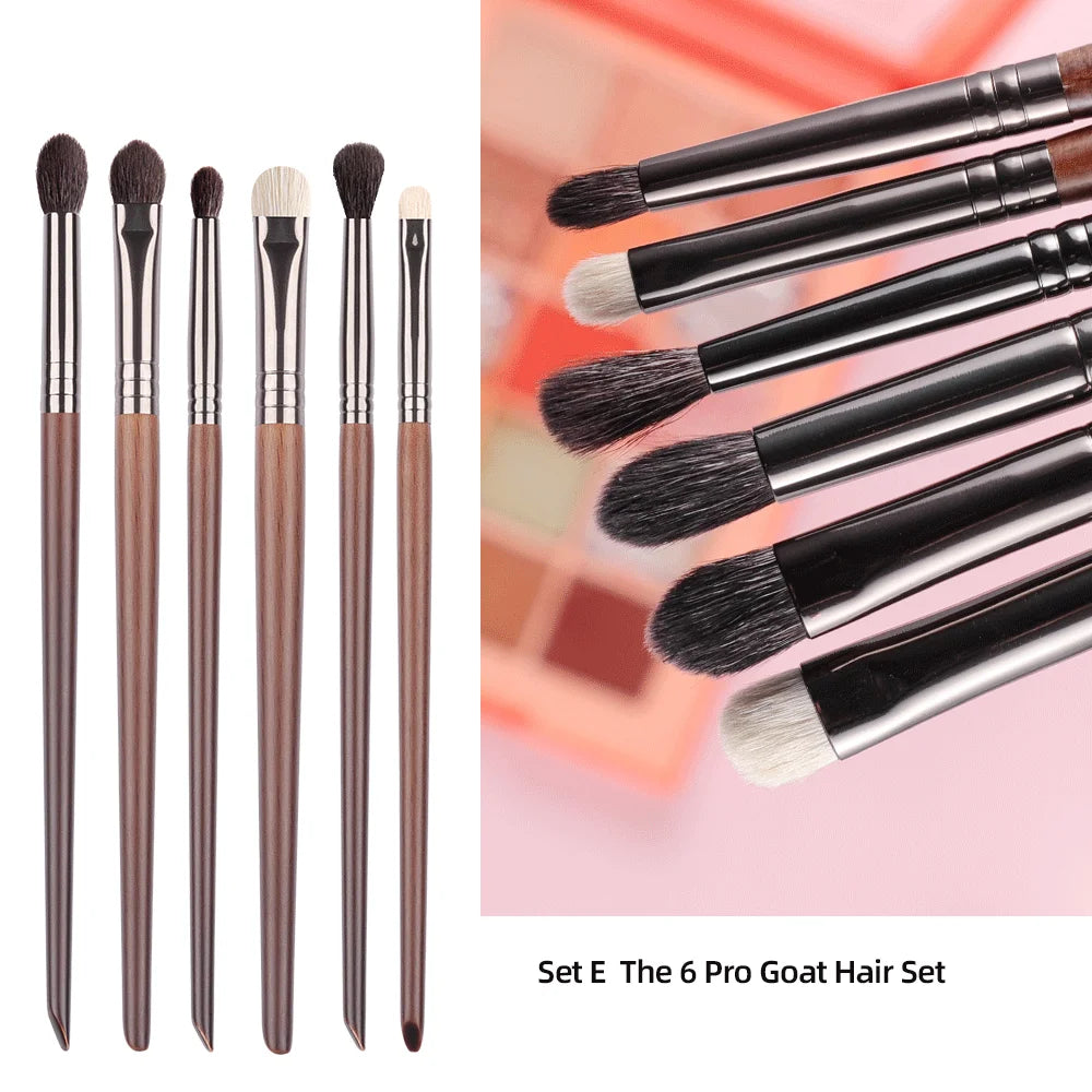 OVW Cosmetic 2/6 pcs Makeup Eye Shadow Brush Set Goat Hair Tool Ultra Soft Make Up Tapered Blender Diffuse Kit Cut Crease Brush [CSM]