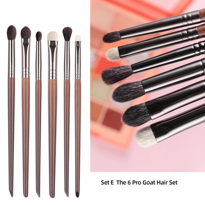 OVW Cosmetic 2/6 pcs Makeup Eye Shadow Brush Set Goat Hair Tool Ultra Soft Make Up Tapered Blender Diffuse Kit Cut Crease Brush [CSM]