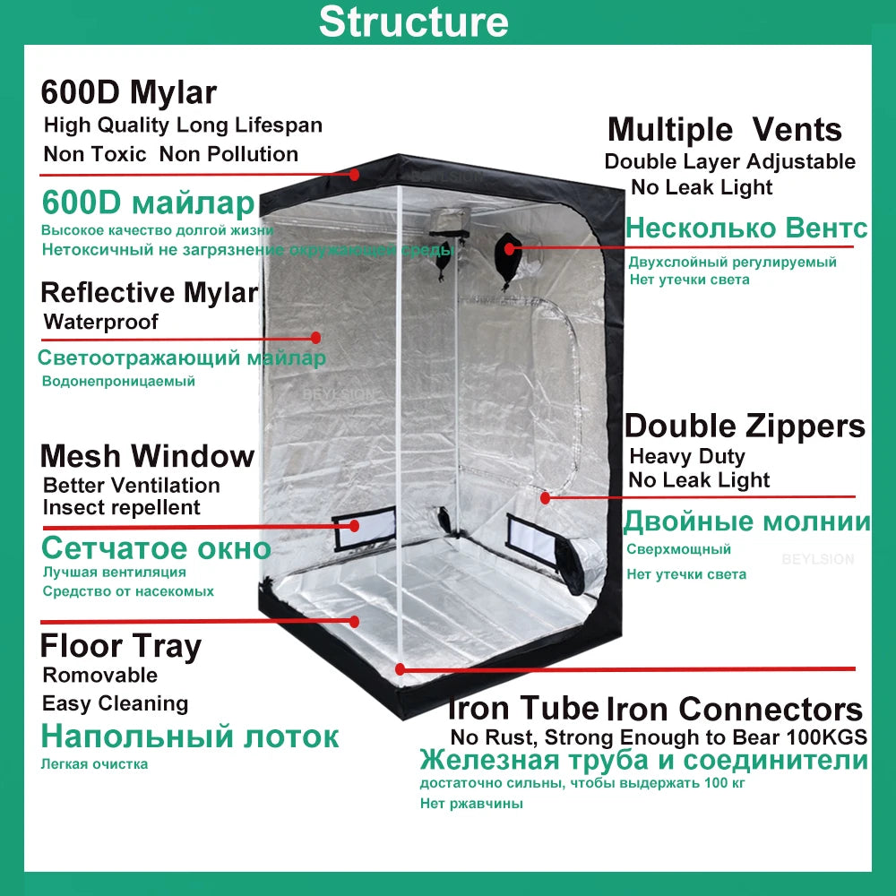 Grow Tent Hydroponics Tent Grow Light Parts Grow Box Dark Room Mylar For Growing Greenhouse Indoor Plant +Rope Ratchet [GAR]