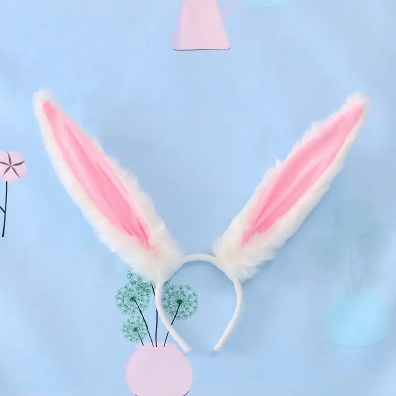 Female Girls Lolita Cosplay Headband Fluffy Plush Sweet Long Rabbit Bunny Ears Bandana Hair Hoop Cartoon Anime Headpiece [LOL]