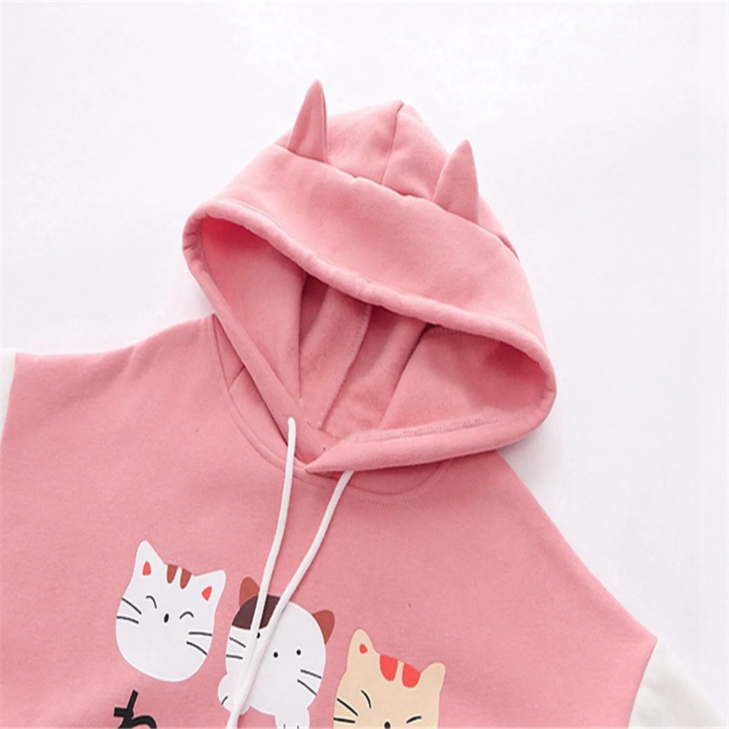 Harajuku Kawaii Hoodie Cat Ear Women Print Graphic Japanese Clothes Lolita Cute Cartoon Cat Ribbon Sweatshirt Teen Girl Pullover [LOL]