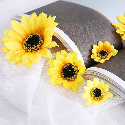 10Pcs Mini Silk Sunflower Artificial Daisy Flower Head For Wedding Party Decorations DIY Scrapbooking Wreath Crafts Fake Flowers [FLW]