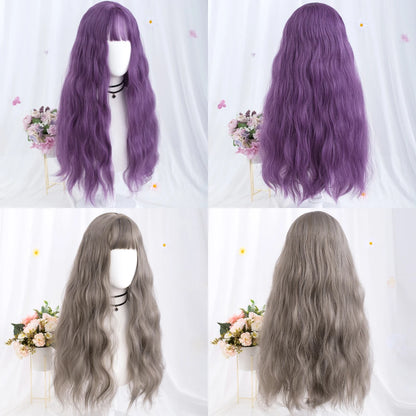 MSIWIGS Long Wavy Purple Cosplay Synthetic Wigs Lolita Halloween With Bangs for Women Party Dailly Heat Resistant Wig [LOL]