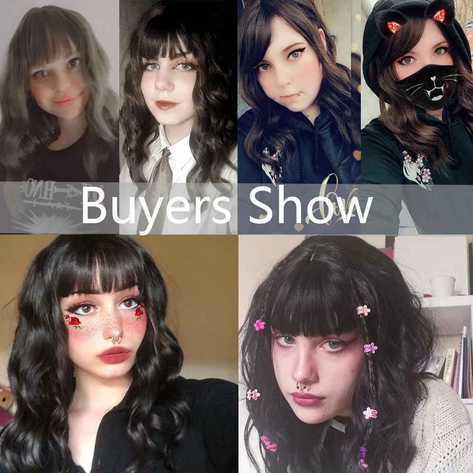 SHANGKE Synthetic Wigs For Women Daily Cosplay Long Water Wave  Lolita Wig With Bangs Cold Brown Heat Resistant Hair Bob Wig [LOL]