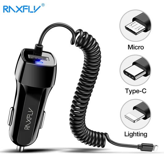 RAXFLY Car Charger Car USB Quick Charger 3.0 For Xiaomi Car Charger For Mobile Phone Micro Type C Fast Cable For iPhone Chargers [MOB]