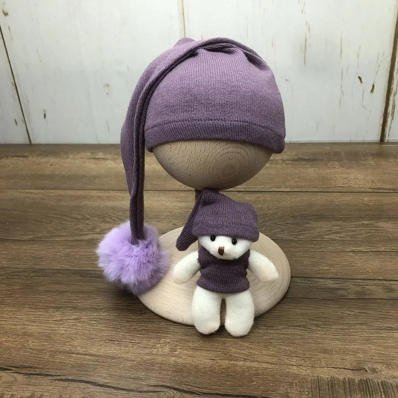 ❤️CYMMHCM Newborn Photography Props Cute Plush Ball Hat+Doll 2Pcs/set Infant Photo Accessories Studio Baby Shoot Cap Fotografia [PHO]