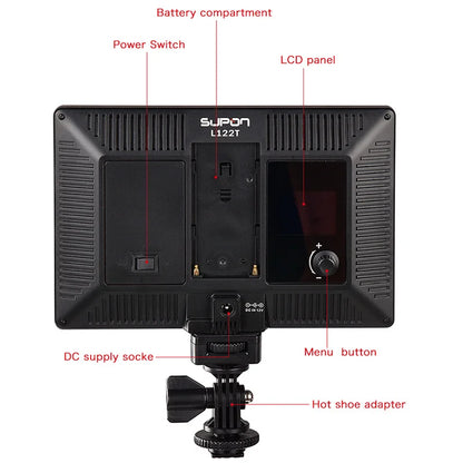 SUPON L122T Photography Lighting LED Video Light Ultra Thin LCD Bi-Color & Dimmable DSLR Studio LED Light Lamp Panel for Camera [PHO]