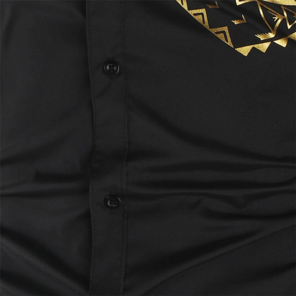 Men's Shirt Brand 2022 Men's Luxury Gold High Quality Long Sleeve Shirt Business Dress Black Men's Dress Prom Social Print Shirt [MEN]