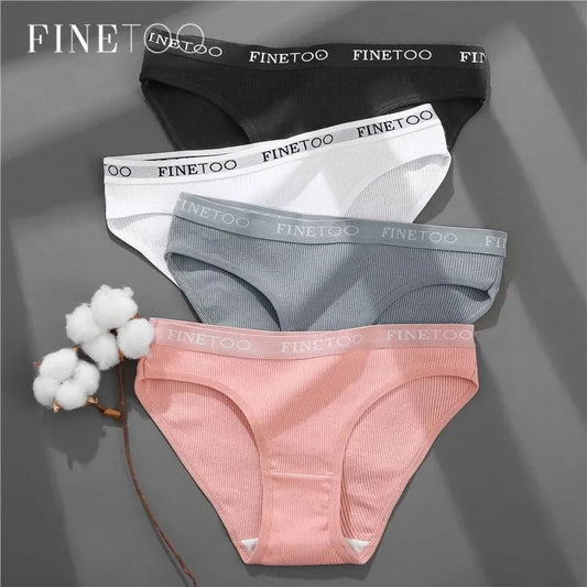 FINETOO 3PCS/Set Women's Underwear Cotton Panty Sexy Panties Female Underpants Solid Color Panty Intimates Women Lingerie M-2XL [UND]